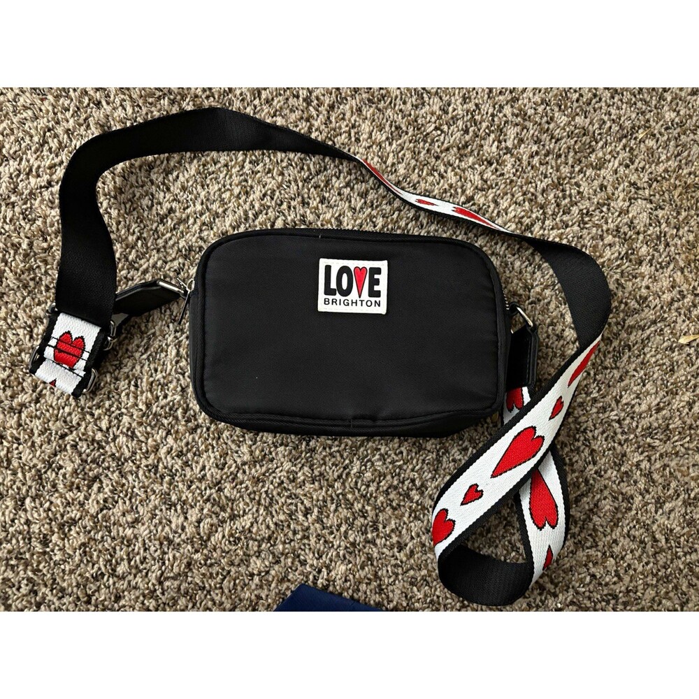 Brighton LOVE Small Black Zip Crossbody Bag w/ Detachable Heart Strap